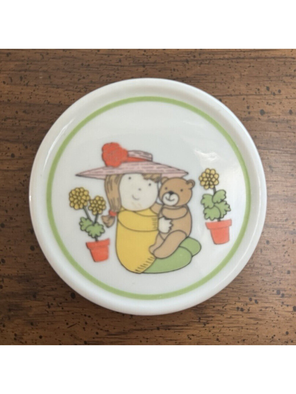 Vintage Porcelain Mug Lid with Girl & Teddy Bear Design | Cute Cottagecore Tea C